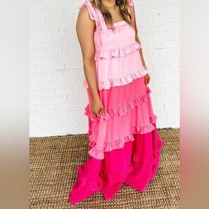 Pink Layered Ruffle Maxi Dress